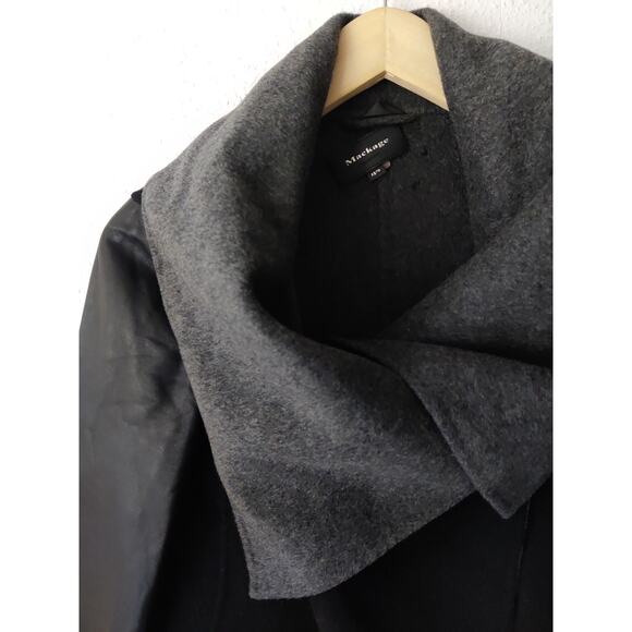 Mackage Black Gray Vane Jacket Leather Wool Cashmere Coat Waterfall Collar XS - Picture 3 of 9